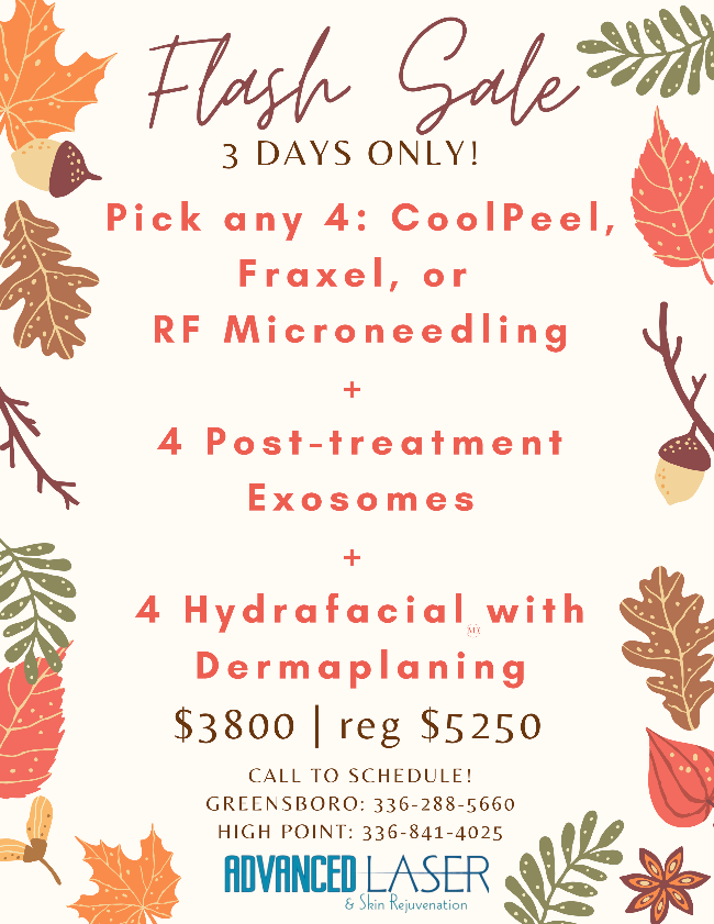 Fall Sale Fall Sale - Pick any 4: CoolPeel, Fraxel, or RF Microneedling + 4 Post-treatment Exosomes + 4 Hydrafacial with Dermaplaning